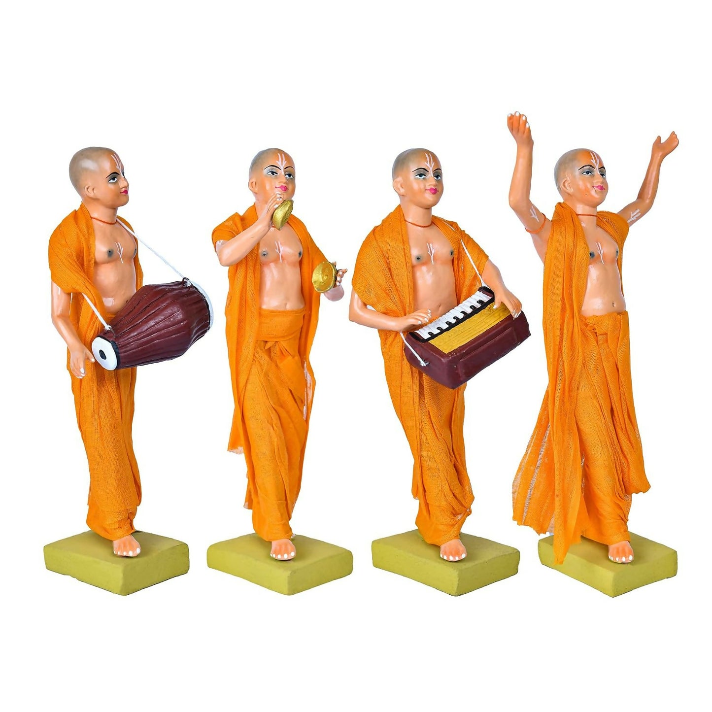Handmade Terracotta ISKCON Sankirtan Mandali Idol Set |6 Inch Clay Devotional Figurines with Fabric Dress for Mandir Decor and Gifting