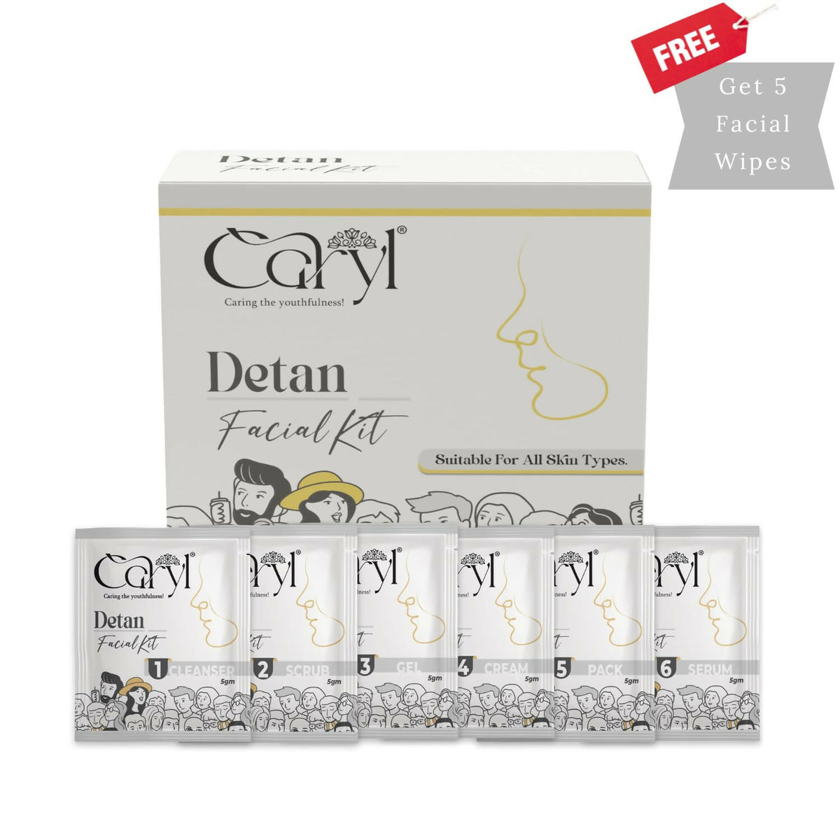 Caryl Detan Facial Kit for Removes Dead Skin Cells,Excess oil,Dirt & Impurities With Glycolic Acid,Green Tea,Bearberry For Remove Tan & Dark Spot,Brightening Skin & Even Tone|All Skin Types 30g