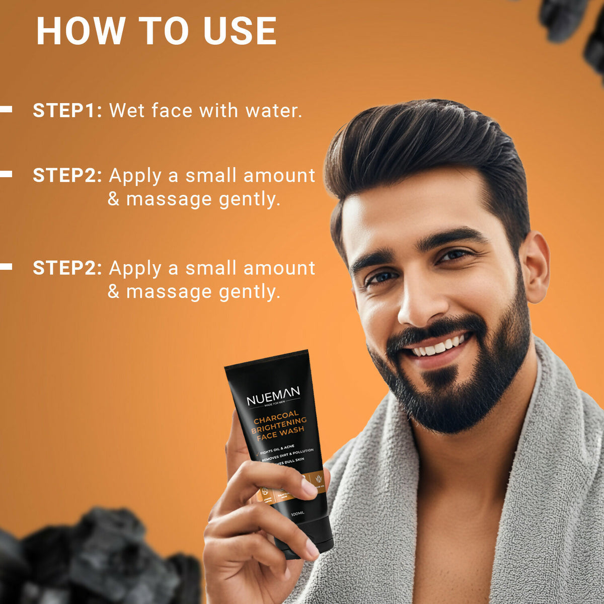 Charcoal Brightening Face Wash – 2% Salicylic Acid + 2% Niacinamide