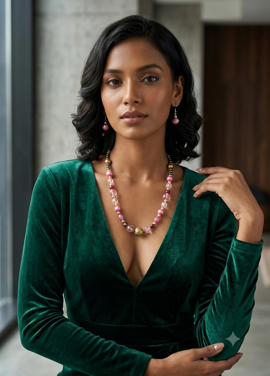Multi-colour beads necklace earrings