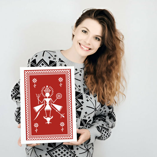 Warli Goddess Art Tribal Wall Decor | Mother Goddess Spiritual Canvas & Paper Print | Unframed & Ready-to-Hang Wall Art