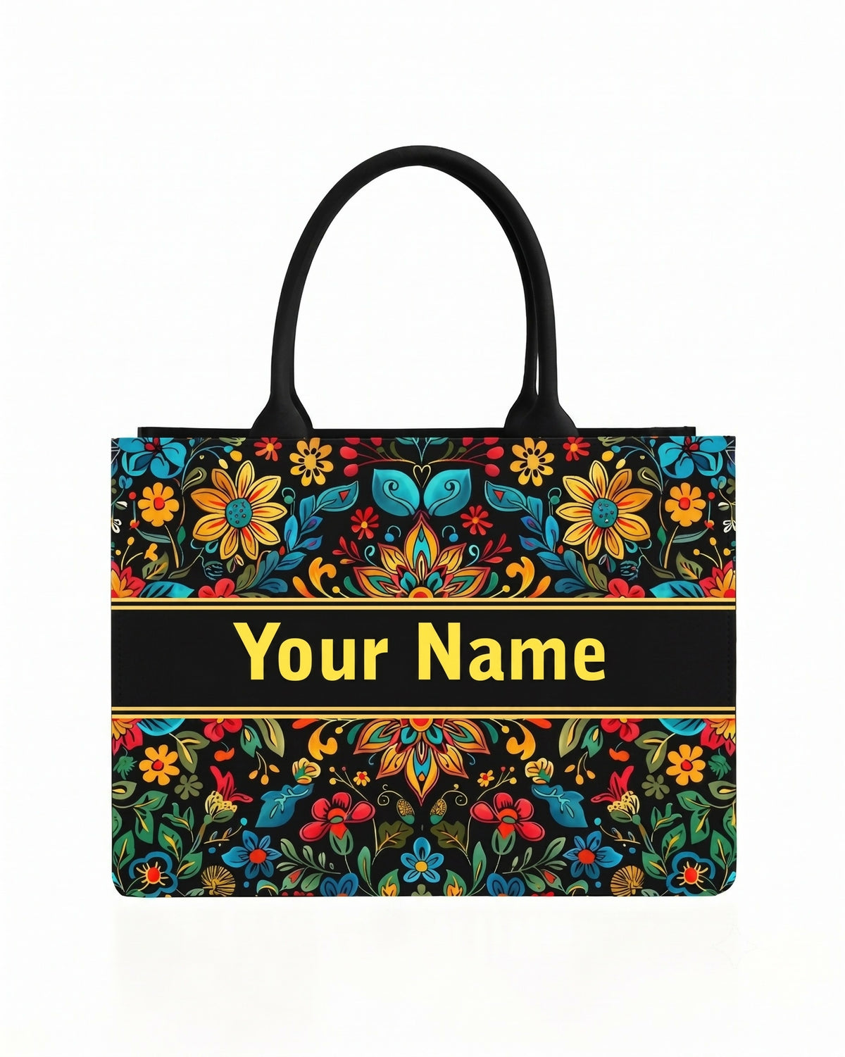 Custom Name Abstract Mosaic Sun Canvas Tote Bag for Women
