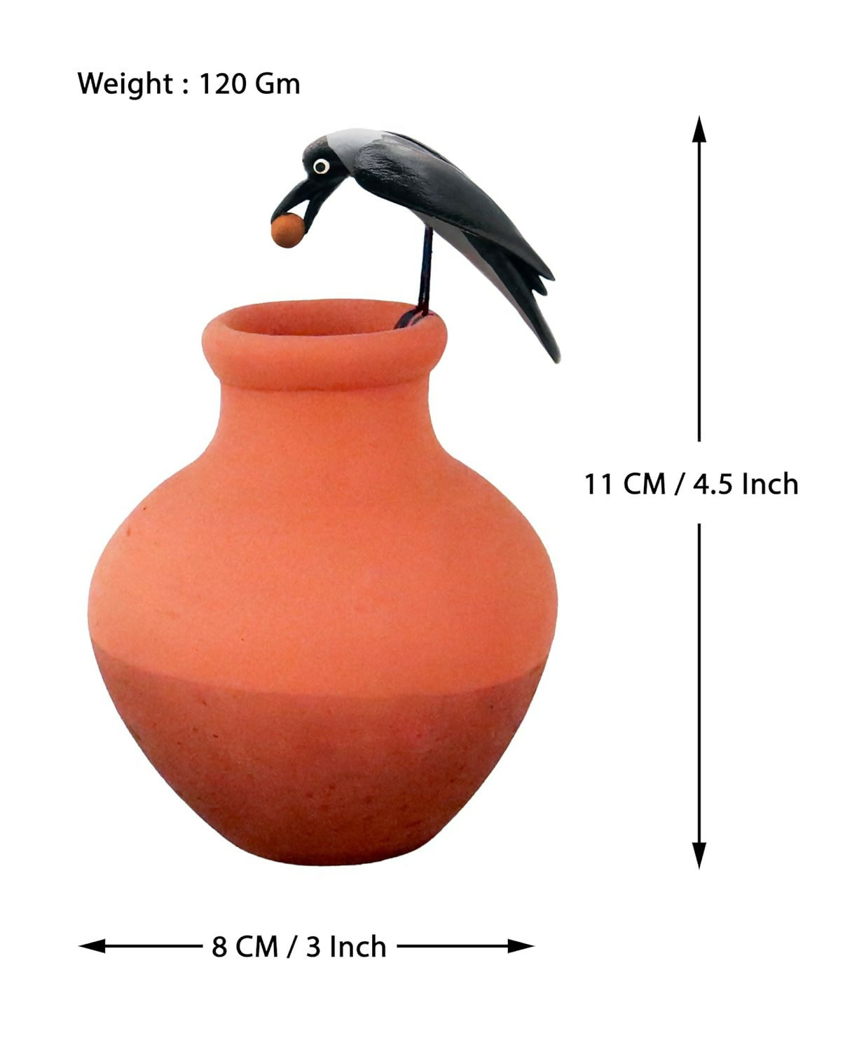 Terracotta Clay Bird Showpiece for Home & Table Decor | Handmade Krishnanagar Clay Craft Bird Figurine | Panchatantra Thirsty Crow Story Decorative Item