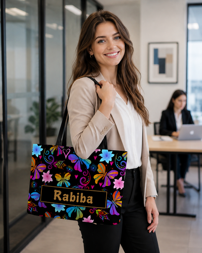 Custom Name Butterfly Floral Tote Bag | Vibrant Canvas Handbag for Women