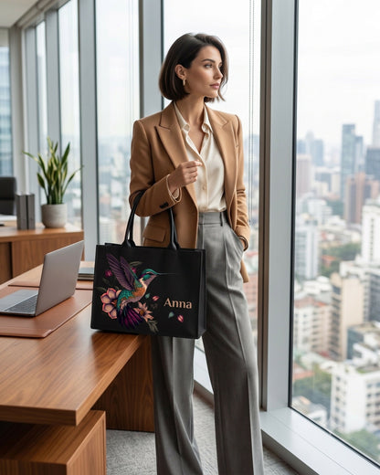 Custom Name Hummingbird Canvas Tote Bag for Women