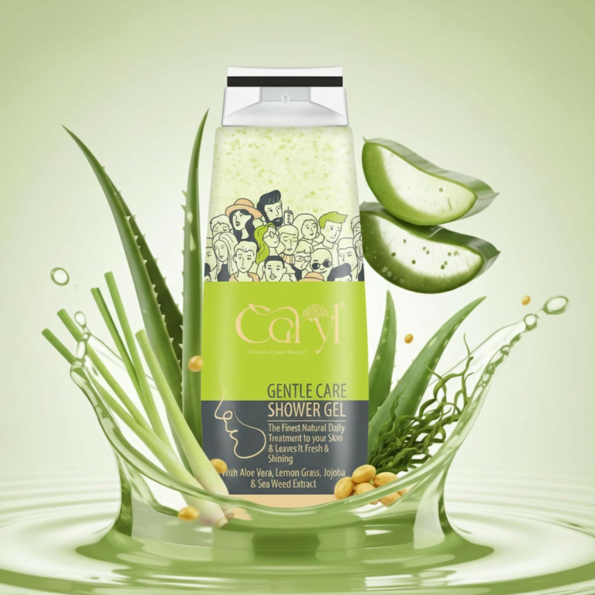 Caryl 280ml Gentle Care Body Wash|Hydrating Refreshing Body Wash for Men & Women Dry Skin|Shower Gel with Aloe Vera, Lemongrass, Jojoba & Seaweed|Paraben & Soap Free|Daily Use for All Skin Types