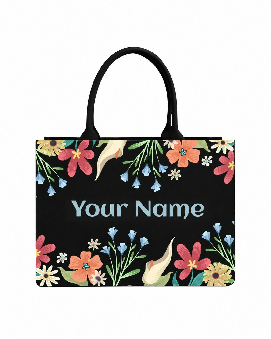 Custom Name Colorful Floral Tote Bag | Canvas Handbag for Women