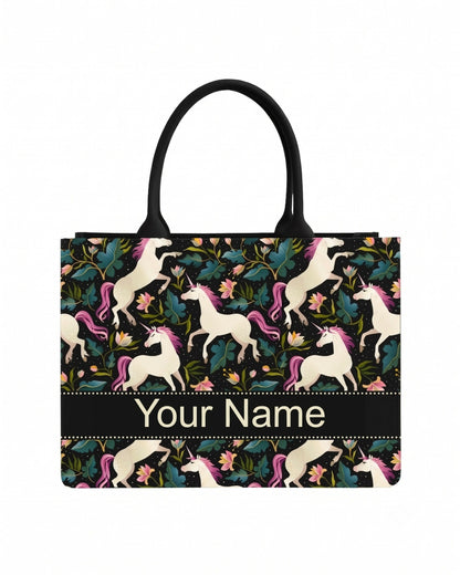 Custom Name Unicorn Tote Bag | Canvas Handbag for Women
