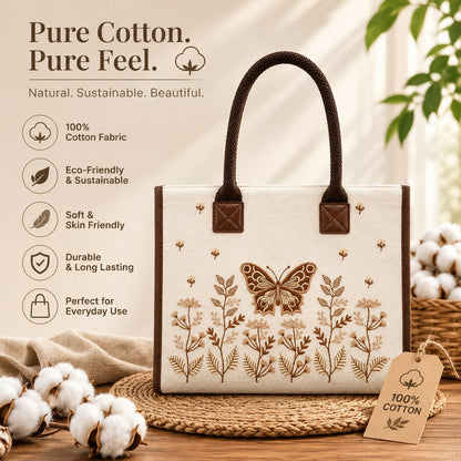 Personalized Butterfly Embroidered Cotton Canvas Handbag - Pure Cotton