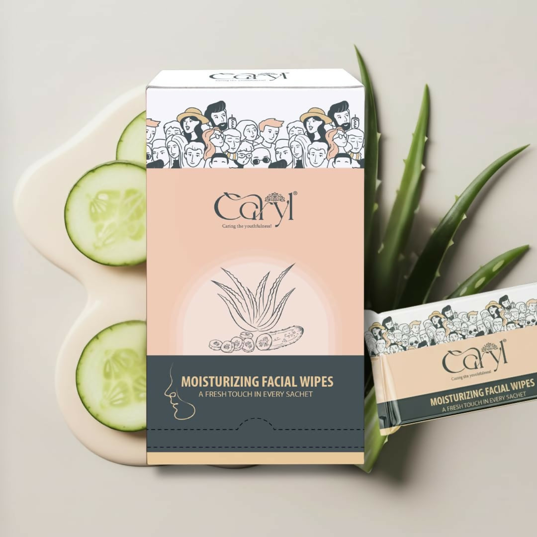 Caryl Moisturizing Facial Wipes |Makeup Removal Wipes Gently Cleanses, Hydrates & Refreshes Skin |Aloe Vera, Cucumber & Vitamin E |Non-Sticky, Soft & Alcohol-Free |All Skin Types |Travel Friendly Wet Wipes individually wrapped (72- Sachets)