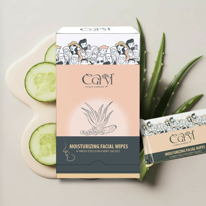 Caryl Moisturizing Facial Wipes |Makeup Removal Wipes Gently Cleanses, Hydrates & Refreshes Skin |Aloe Vera, Cucumber & Vitamin E |Non-Sticky, Soft & Alcohol-Free |All Skin Types |Travel Friendly Wet Wipes individually wrapped (72- Sachets)