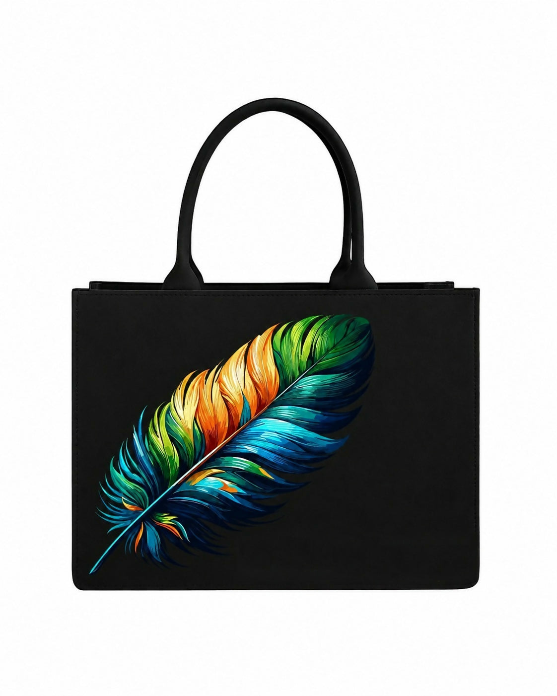 Custom Name Colorful Feather Tote Bag | Elegant Canvas Handbag