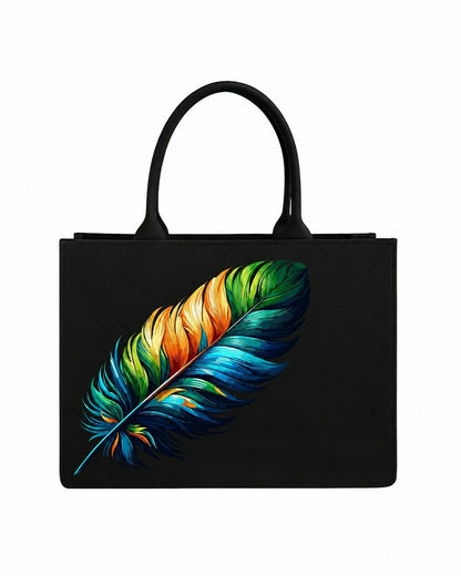 Custom Name Colorful Feather Tote Bag | Elegant Canvas Handbag