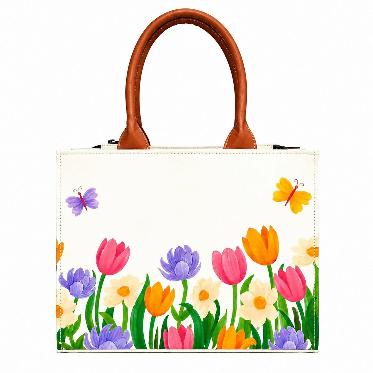 Custom Name Floral Butterfly Tote Bag | Canvas Handbag for Women
