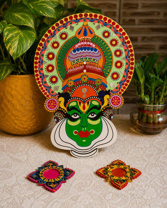 Kathakali Mask Wall Hanging with free pair of candle holders