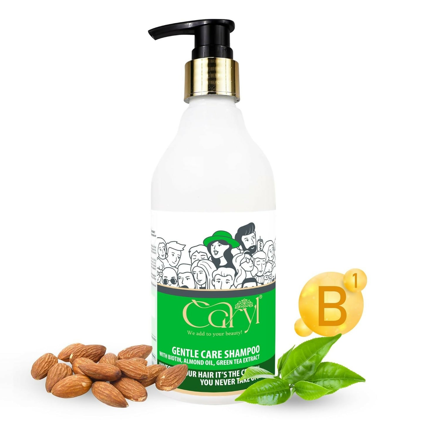 Caryl Gentle Care Shampoo | Enriched with Biotin, Almond Oil & Green Tea Extract | Repairs and Protect Damaged Hair | Sulphate Free | Suitable for Men & Women – 300 ML