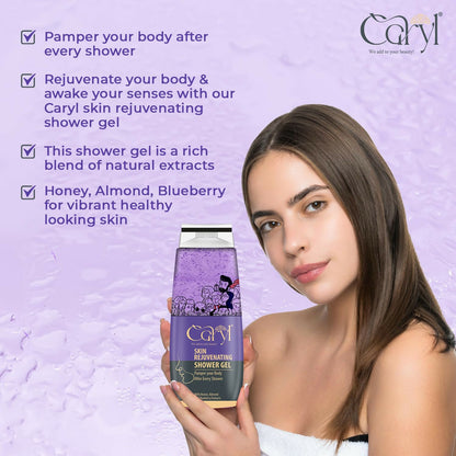 Caryl 280ml Skin Rejuvenating Body Wash|Hydrating & Gentle Exfoliating Body Wash for Glowing Skin Women, Wen|Shower Gel with Honey,Almond & Blueberry Extract|Daily Use Bath Gel All Skin|Paraben Free
