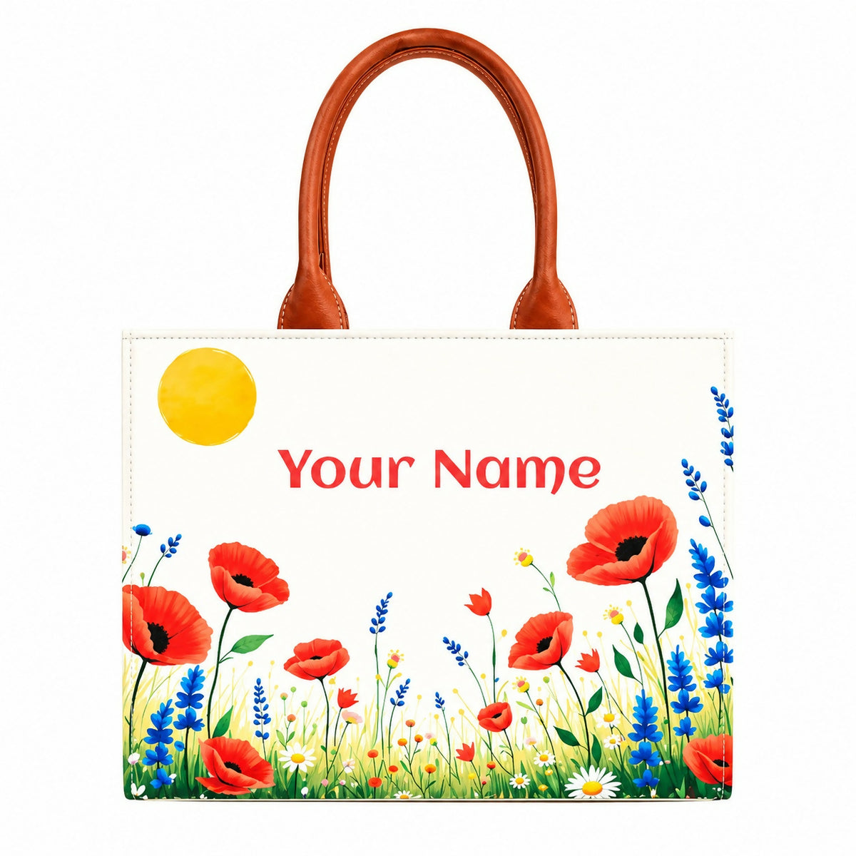 Custom Name Floral Meadow Tote Bag | Canvas Handbag for Women