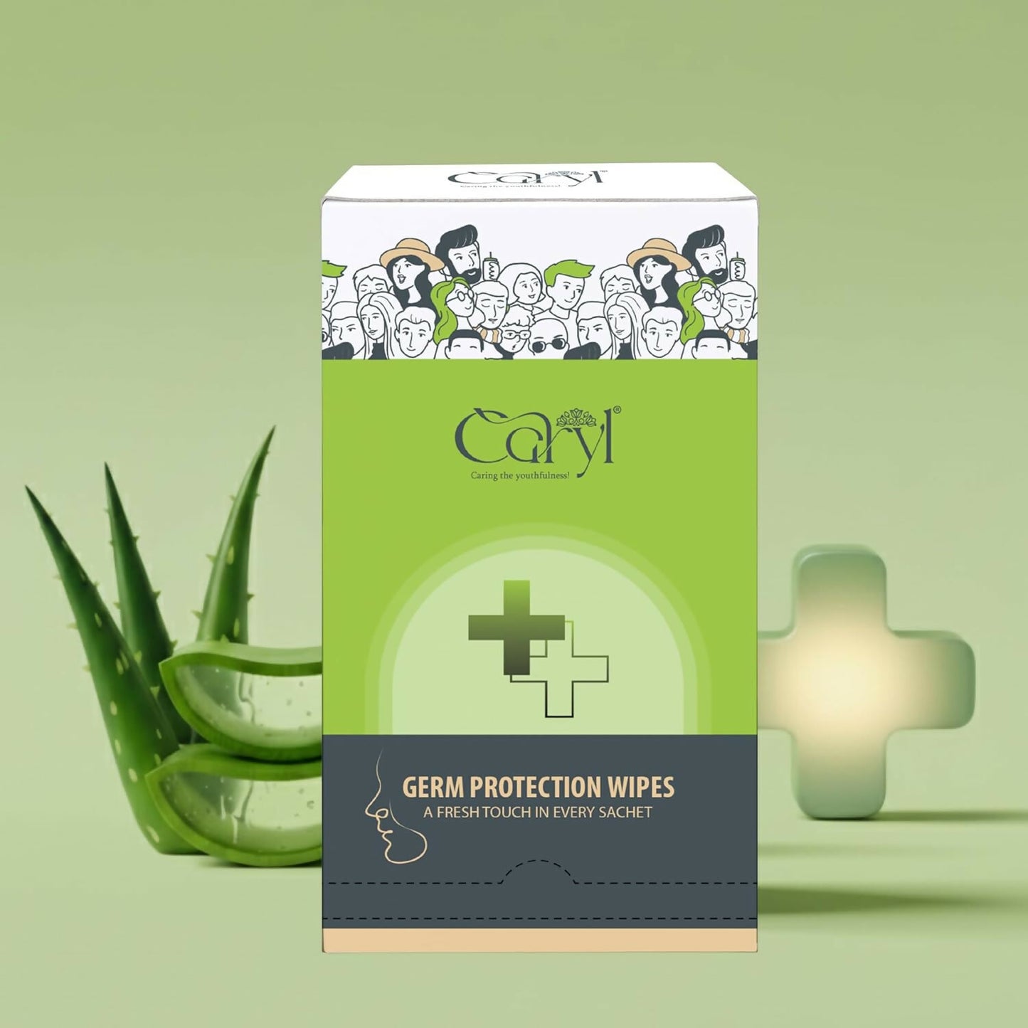 CARYL Germ Protection Wipes With Aloe Vera Extract | Multi-Purpose Disinfectant Wet Wipes for Hands and Surfaces | Anti-Germ Cleansing Facial Wipes | Gentle on Skin, Paraben-Free & Dermatologically Tested - 72 Single Sachets