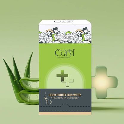 CARYL Germ Protection Wipes With Aloe Vera Extract | Multi-Purpose Disinfectant Wet Wipes for Hands and Surfaces | Anti-Germ Cleansing Facial Wipes | Gentle on Skin, Paraben-Free & Dermatologically Tested - 72 Single Sachets
