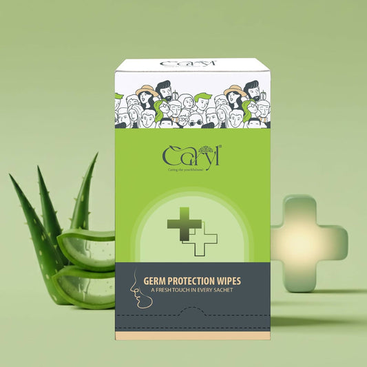 CARYL Germ Protection Wipes With Aloe Vera Extract | Multi-Purpose Disinfectant Wet Wipes for Hands and Surfaces | Anti-Germ Cleansing Facial Wipes | Gentle on Skin, Paraben-Free & Dermatologically Tested - 72 Single Sachets