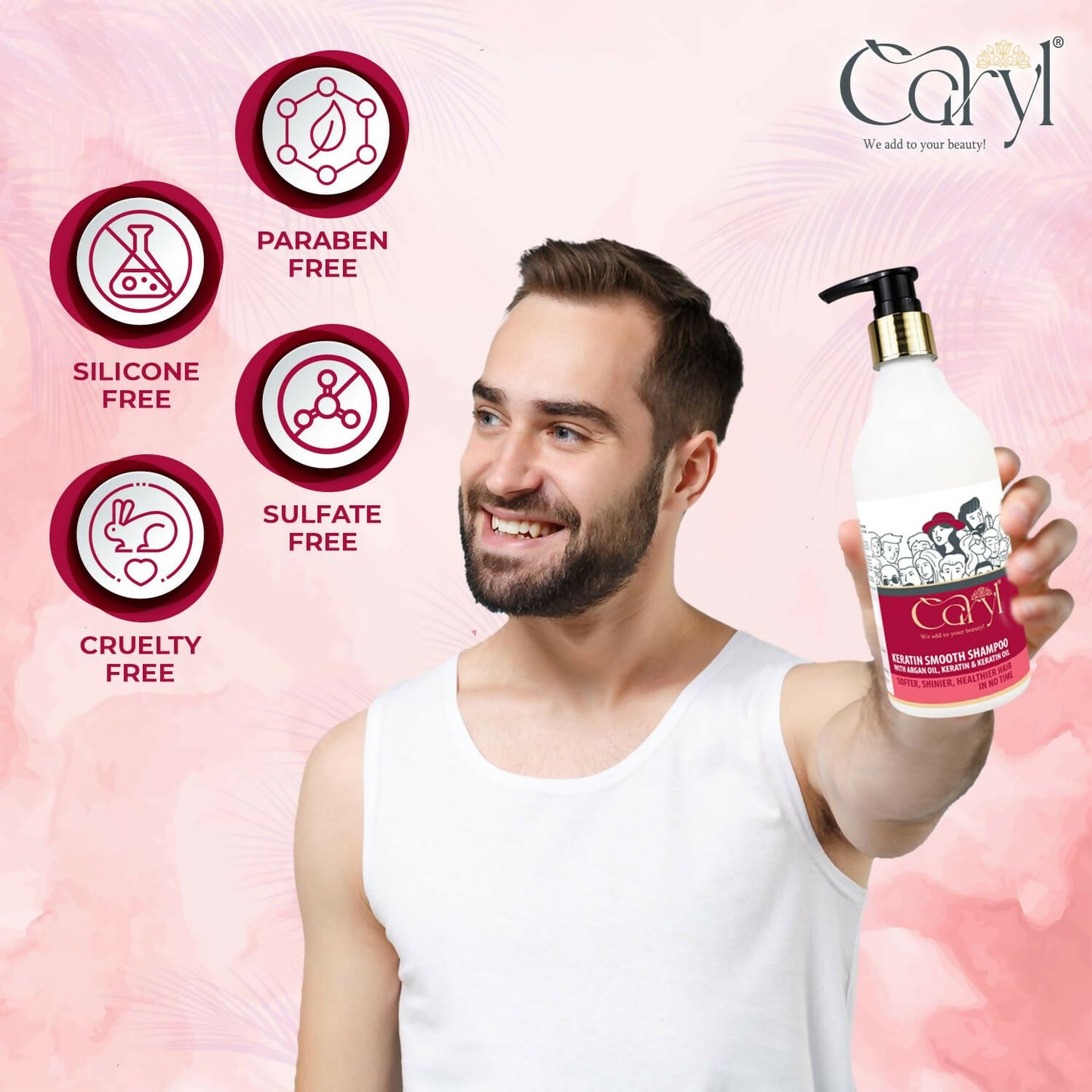 Caryl Keratin Smooth Shampoo with Argan Oil & Keratin | Smoothening Shampoo for Softer, Shinier & Frizz-Free Hair | Nourishing Hair Care for Men, Women | 300 ml