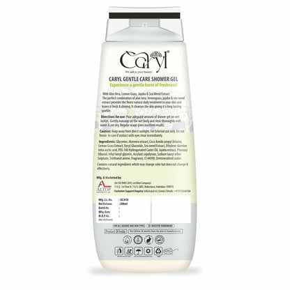 Caryl 280ml Gentle Care Body Wash|Hydrating Refreshing Body Wash for Men & Women Dry Skin|Shower Gel with Aloe Vera, Lemongrass, Jojoba & Seaweed|Paraben & Soap Free|Daily Use for All Skin Types