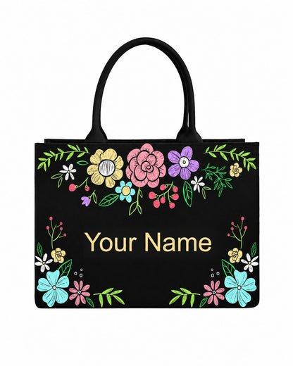 Custom Name Modern Daisy Tote Bag | Canvas Handbag for Women