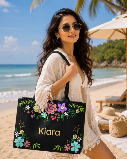 Custom Name Modern Daisy Tote Bag | Canvas Handbag for Women