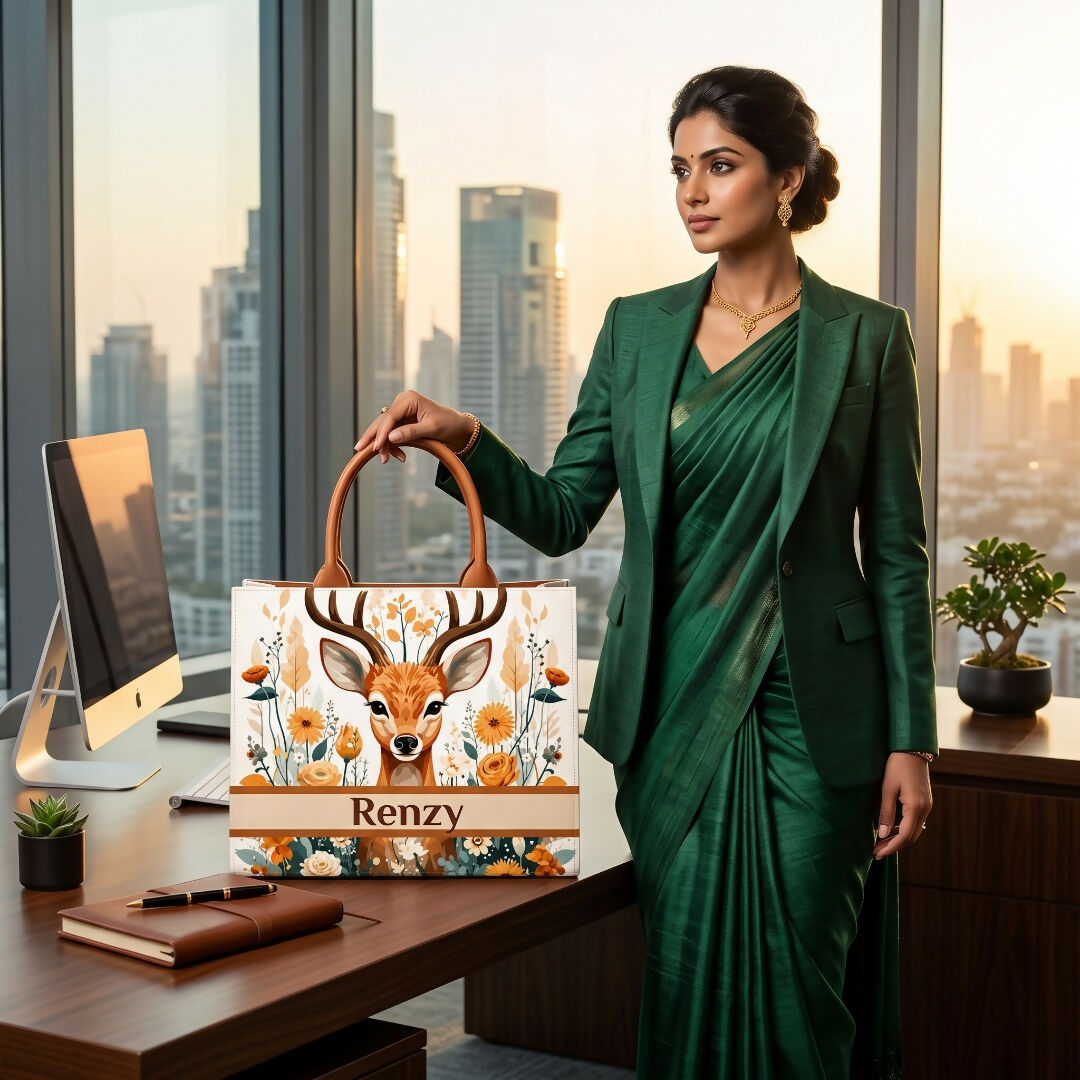 Custom Name Deer World Tote Bag | Canvas Handbag for Women