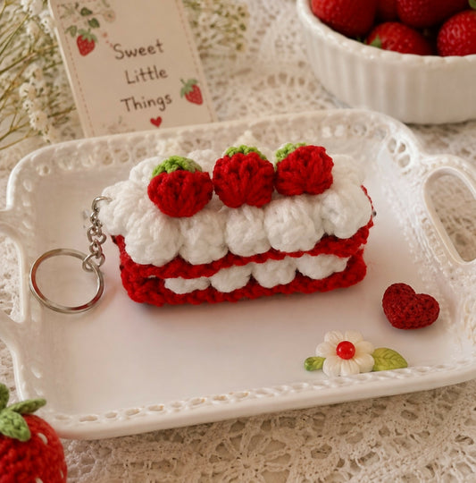 Crochet cake keychain