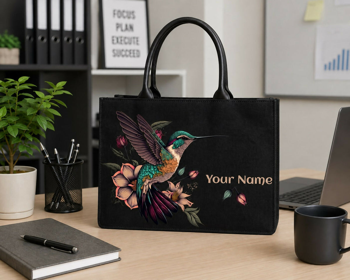 Custom Name Hummingbird Canvas Tote Bag for Women