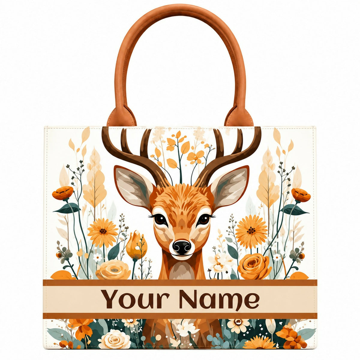 Custom Name Deer World Tote Bag | Canvas Handbag for Women