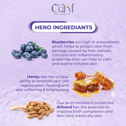 Caryl 280ml Skin Rejuvenating Body Wash|Hydrating & Gentle Exfoliating Body Wash for Glowing Skin Women, Wen|Shower Gel with Honey,Almond & Blueberry Extract|Daily Use Bath Gel All Skin|Paraben Free