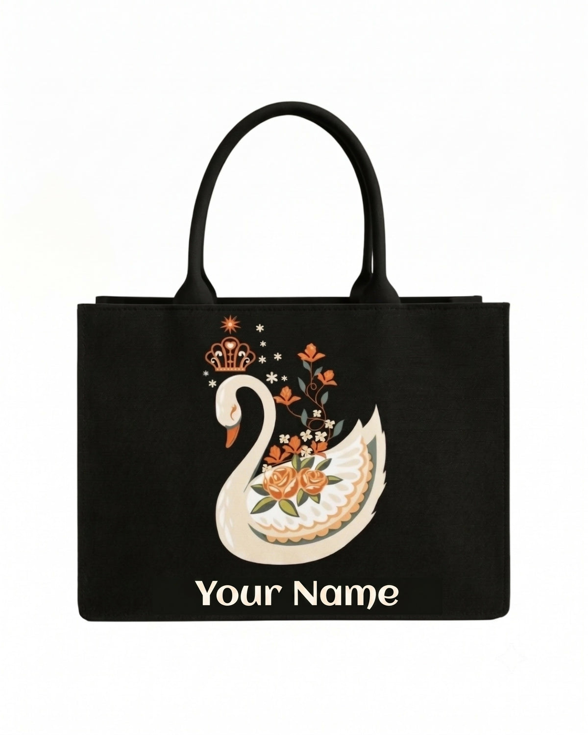Custom Name Swan Tote Bag | Canvas Handbag for Women