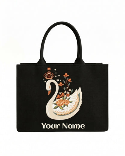 Custom Name Swan Tote Bag | Canvas Handbag for Women