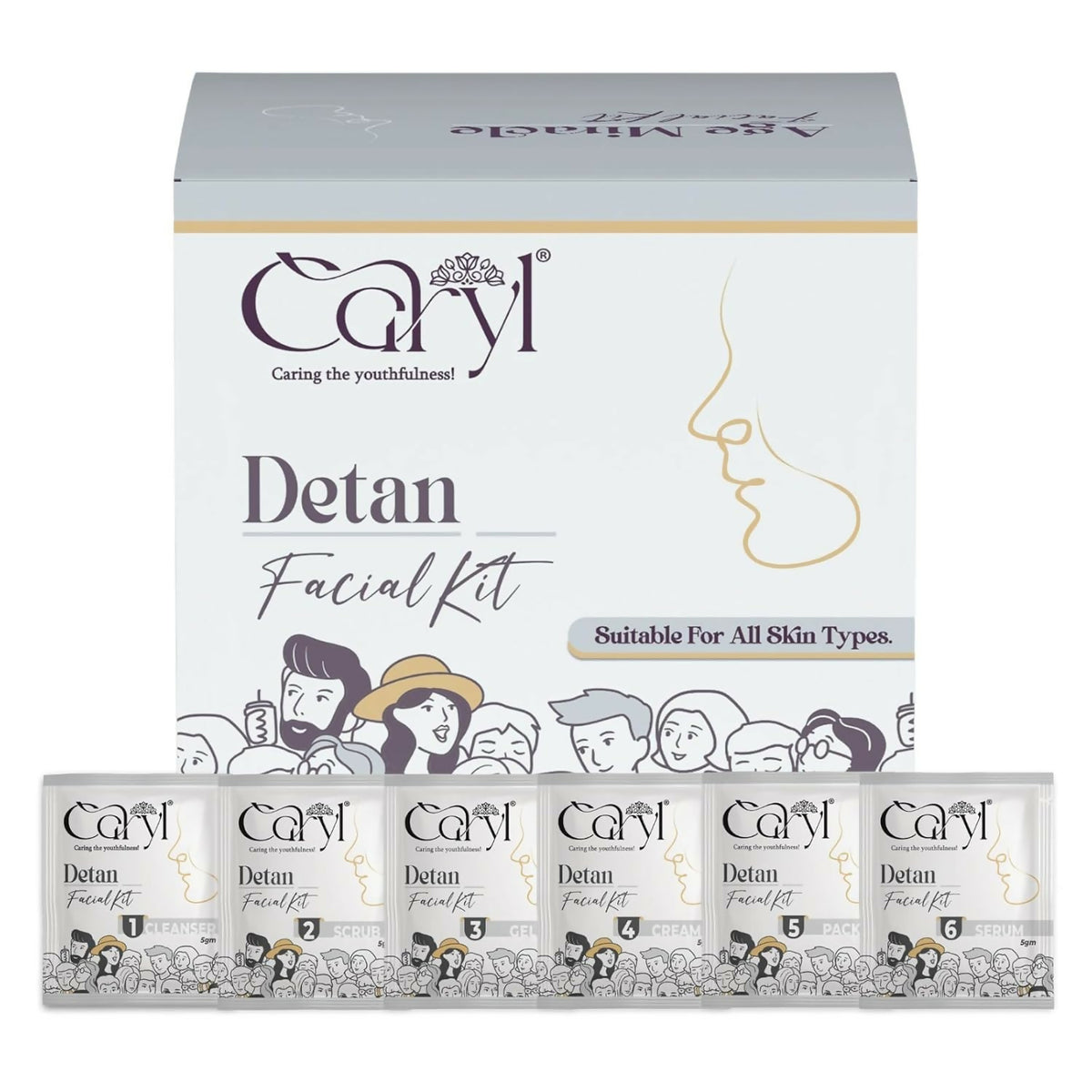 Caryl Detan Facial Kit for Removes Dead Skin Cells,Excess oil,Dirt & Impurities With Glycolic Acid,Green Tea,Bearberry For Remove Tan & Dark Spot,Brightening Skin & Even Tone|All Skin Types 30g