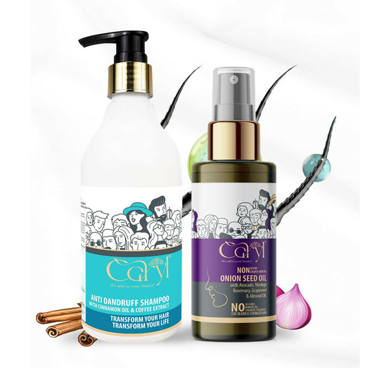 Caryl Anti-Dandruff & Hair Fall Control Combo with Onion Seed Hair Oil 100ml & Shampoo 300ml for Hair Growth, Dandruff Relief, Itchy Scalp, Frizz Control & Strong Roots | Sulfate & Paraben Free