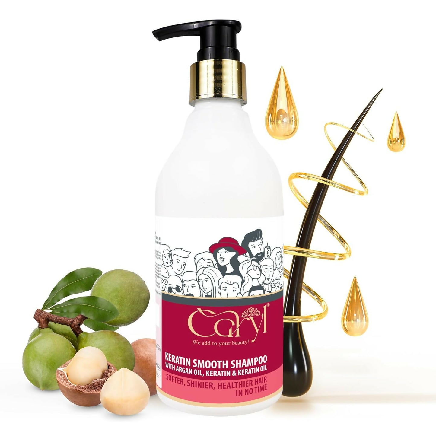 Caryl Keratin Smooth Shampoo with Argan Oil & Keratin | Smoothening Shampoo for Softer, Shinier & Frizz-Free Hair | Nourishing Hair Care for Men, Women | 300 ml