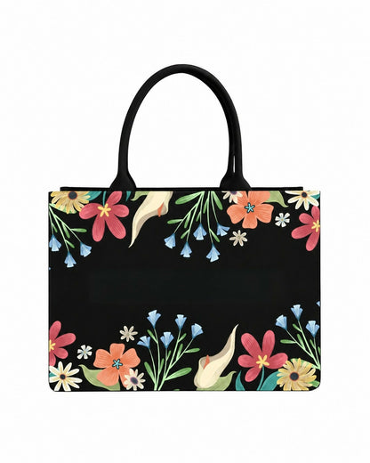 Custom Name Colorful Floral Tote Bag | Canvas Handbag for Women