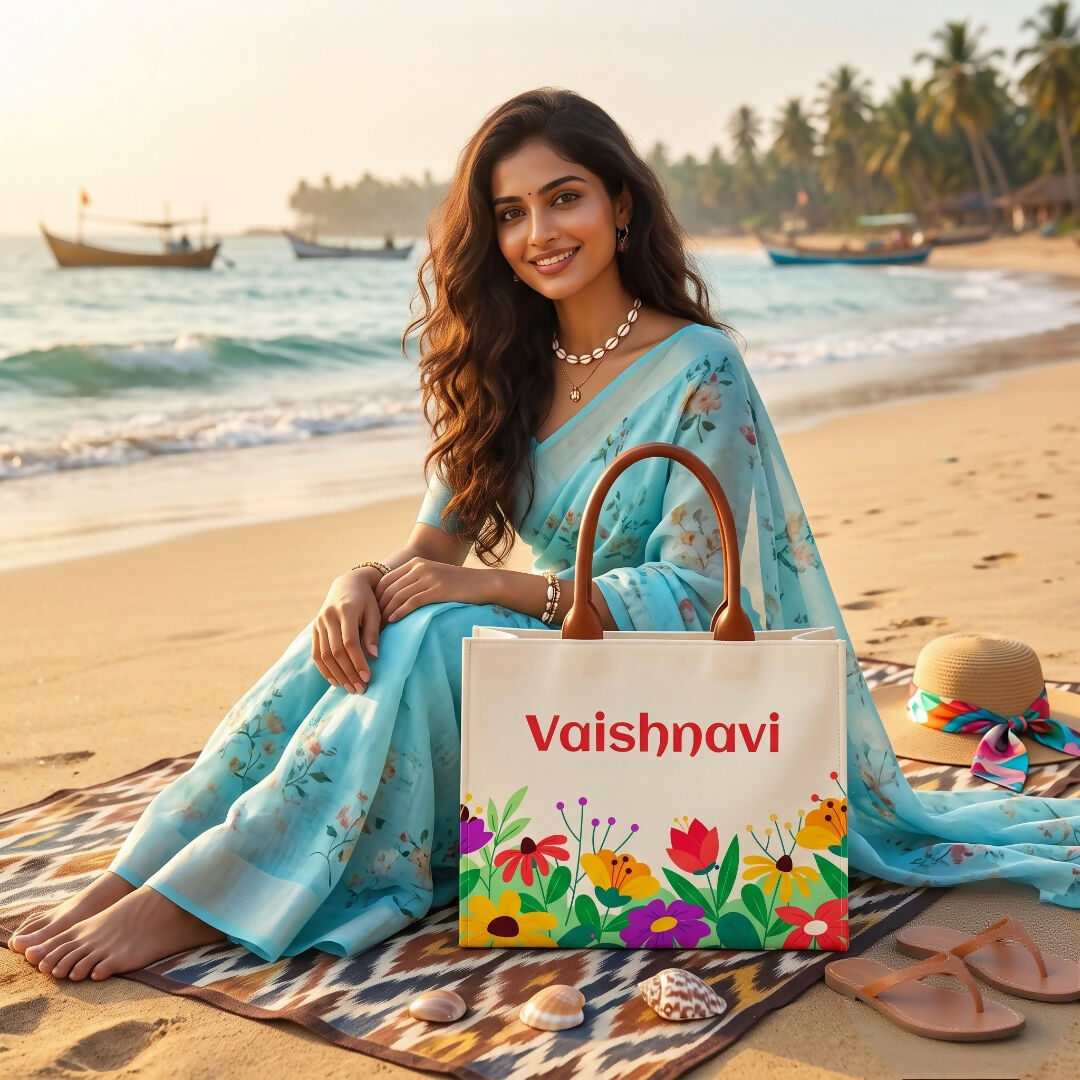 Custom Name Floral Elegance Tote Bag | Canvas Handbag for Women