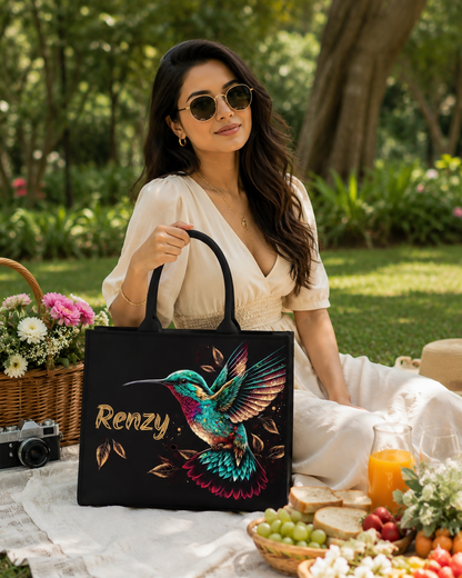 Custom Name Humming Bird Canvas Tote Bag for Women