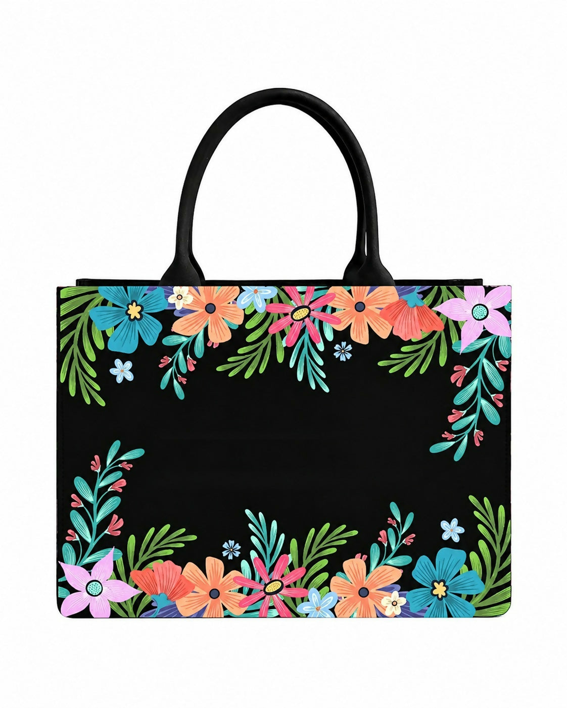 Custom Name Colorful Floral Tote Bag | Canvas Handbag for Women