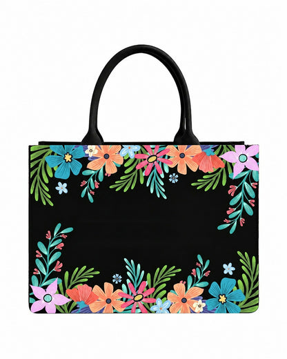 Custom Name Colorful Floral Tote Bag | Canvas Handbag for Women