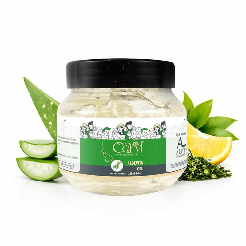 Caryl Aloe Vera Gel 250g for Face, Hair Care|Helps Reduce Acne,Sunburn & Dark Circles|Deep Hydration & Skin Brightening|Pure Aloe Vera,Tea Tree & Lemon Peel|Lightweight,Non-Greasy Gel For Men & Women