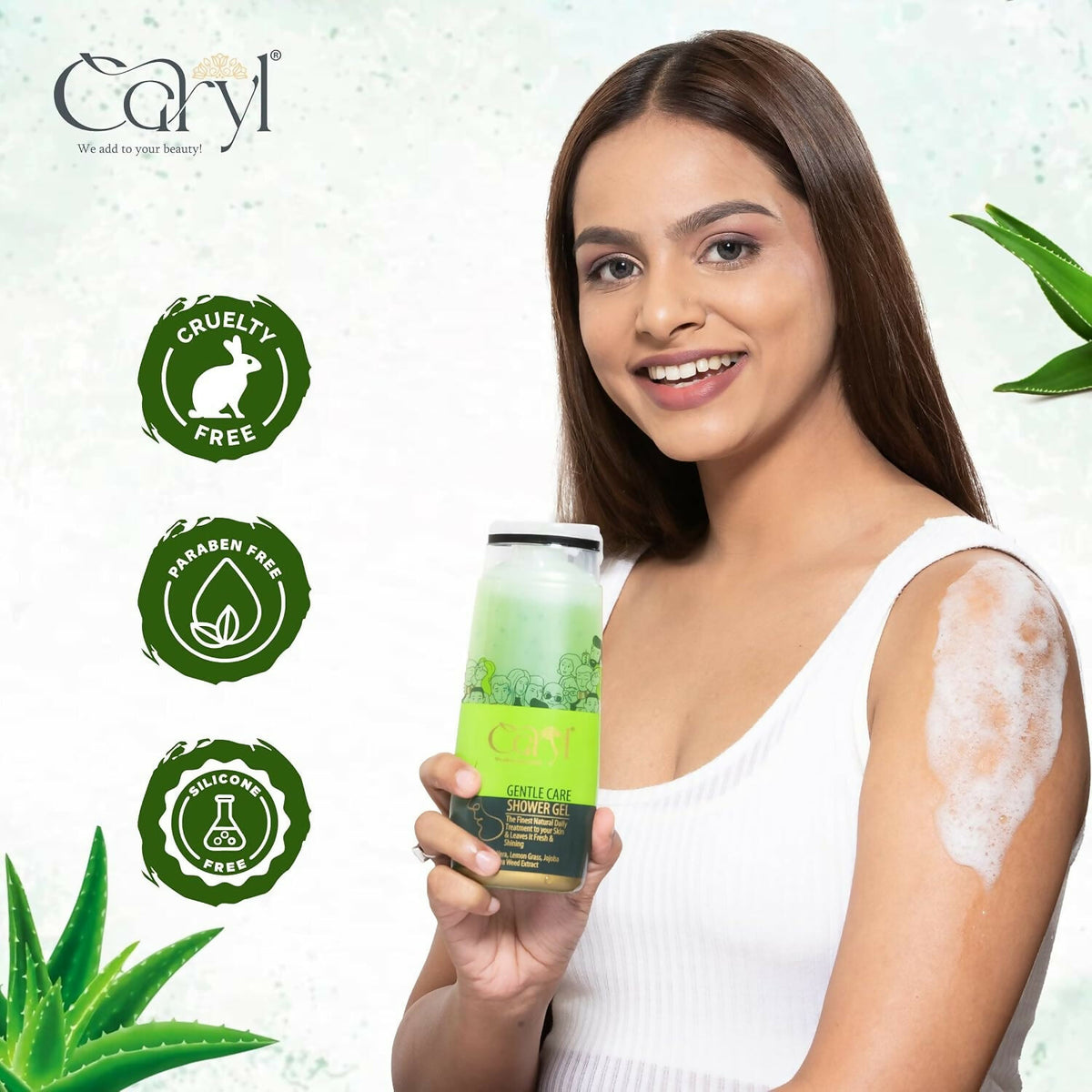 Caryl 280ml Gentle Care Body Wash|Hydrating Refreshing Body Wash for Men & Women Dry Skin|Shower Gel with Aloe Vera, Lemongrass, Jojoba & Seaweed|Paraben & Soap Free|Daily Use for All Skin Types