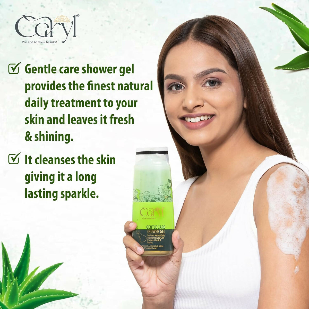 Caryl 280ml Gentle Care Body Wash|Hydrating Refreshing Body Wash for Men & Women Dry Skin|Shower Gel with Aloe Vera, Lemongrass, Jojoba & Seaweed|Paraben & Soap Free|Daily Use for All Skin Types