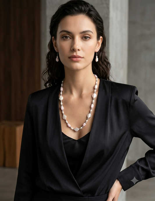 Blush Pearl & Shell Mosaic: Soft Pink Handcrafted Jewelry Set
