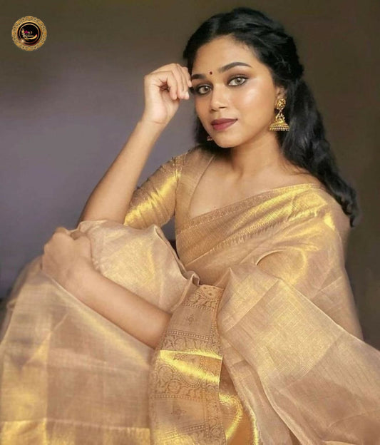 Golden Aura – Handcrafted Soft Kanjivaram Silk Saree with Luxe Gold Weaving & Blouse Piece