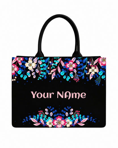 Custom Name Elegant Floral Tote Bag | Canvas Handbag for Women